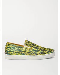 Christian Louboutin - Pik Boat Spiked Glittered Logo-print Canvas Slip-on Sneakers - Lyst