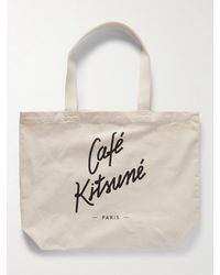 Café Kitsuné - Logo-print Cotton-canvas Tote Bag - Lyst