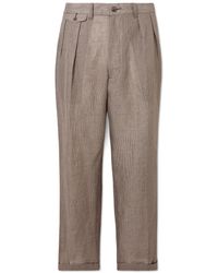 Beams Plus - Straight-leg Pleated Checked Linen And Cotton-blend Trousers - Lyst