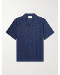 MR P. - Camp-Collar Embroidered Pintucked Linen Shirt - Lyst
