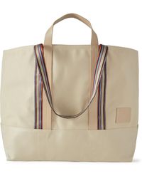 Paul Smith - Striped Leather And Webbing-trimmed Cotton-blend Canvas Tote Bag - Lyst