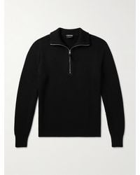 Tom Ford - Slim-fit Ribbed Silk And Merino Wool-blend Half-zip Sweater - Lyst