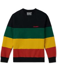 Wacko Maria - Logo-embroidered Striped Cotton-jersey Sweatshirt - Lyst