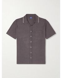 Fedeli - Camp-collar Contrast-tipped Linen And Cotton-blend Shirt - Lyst