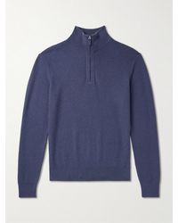 ZEGNA - Oasi Leather-trimmed Cashmere Half-zip Sweater - Lyst