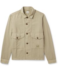 C.P. Company - Logo-Embroidered Cotton And Linen-Blend Overshirt - Lyst