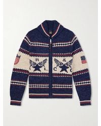 RRL - Shawl-Collar Cotton, Wool And Linen-Blend Jacquard Cardigan - Lyst
