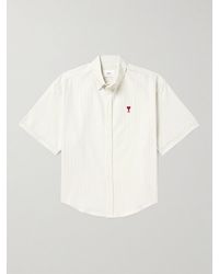 Ami Paris - Button-down Collar Logo-embroidered Striped Cotton Shirt - Lyst