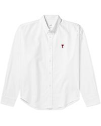 Ami Paris - Button-down Collar Logo-embroidered Cotton Oxford Shirt - Lyst