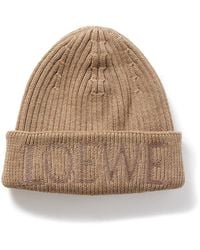 Loewe - Logo-Embroidered Ribbed Wool Beanie - Lyst