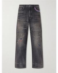Neighborhood - Savage Wide-Leg Bead-Embellished Distressed Jeans - Lyst