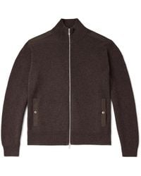 Brunello Cucinelli - Cotton Twill-Trimmed Ribbed Cashmere Zip-Up Cardigan - Lyst