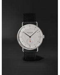 Nomos - Metro 38 Date Hand-Wound 38.5Mm Stainless Steel And Leather Watch, Ref.No. 1102 - Lyst