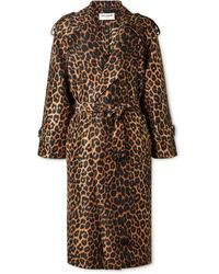 Saint Laurent - Leopard-print Silk-voile Trench Coat - Lyst