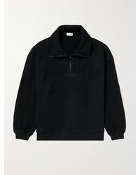 Saint Laurent - Logo-Embroidered Half-Zip Cotton Sweatshirt - Lyst
