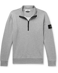 Stone Island - Logo-Appliquéd Garment-Dyed Cotton-Jersey Half-Zip Sweatshirt - Lyst