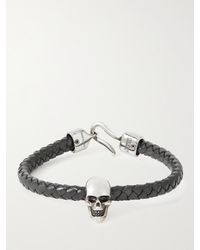 Alexander McQueen - Skull Woven Leather And Silver-tone Bracelet - Lyst
