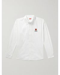 KENZO - Camicia in popeline di cotone con collo button-down e logo ricamato - Lyst