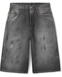 Acne Studios - Judda Wide-Leg Distressed Paint-Splattered Denim Shorts - Lyst