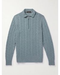 Loro Piana - Suede-trimmed Cable-knit Baby Cashmere Half-zip Sweater - Lyst