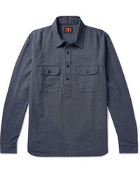 The Workers Club Pinstriped Cotton Half-placket Shirt - Blue