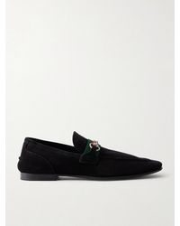 Gucci - Como Horsebit-Embellished Web-Trimmed Suede Loafers - Lyst