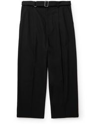 Loewe - Wide-leg Leather-trimmed Pleated Wool-twill Trousers - Lyst