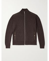 Brunello Cucinelli - Cardigan aus Kaschmir in Rippstrick mit Reißverschluss und Baumwoll-Twill-Besatz - Lyst
