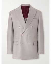 Brunello Cucinelli - Double-Breasted Herringbone Cashmere And Silk-Blend Suit Jacket - Lyst