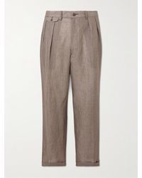 Beams Plus - Straight-Leg Pleated Checked Linen And Cotton-Blend Trousers - Lyst