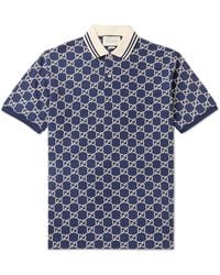 Gucci Short-sleeved Monogrammed Polo - Blue