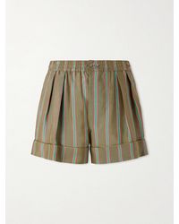 Saint Laurent - Wide-leg Piped Pleated Striped Recycled-twill Shorts - Lyst