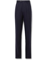 Etro - Slim-fit Pleated Wool-blend Flannel Trousers - Lyst