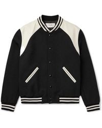 Celine - Teddy Striped Colour-Block Leather-Trimmed Virgin Wool-Blend Varsity Jacket - Lyst