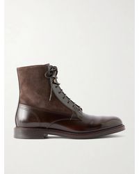 Brunello Cucinelli - Suede-trimmed Leather Lace-up Derby Boots - Lyst