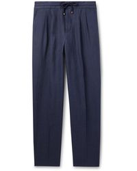 Brunello Cucinelli - Tapered Pleated Linen Drawstring Trousers - Lyst