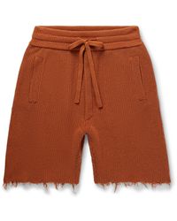 Alanui Distressed Ribbed Cashmere And Cotton-blend Shorts - Orange