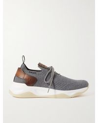 Berluti - Shadow Venezia Leather-trimmed Stretch-knit Sneakers - Lyst