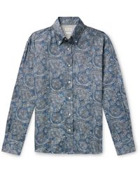 Brunello Cucinelli - Button-down Collar Paisley-print Linen-chambray Shirt - Lyst