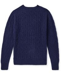 Drake's - Cable-Knit Brushed Shetland Wool Sweater - Lyst