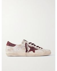 Golden Goose - Super-Star Distressed Suede-Trimmed Leather Sneakers - Lyst
