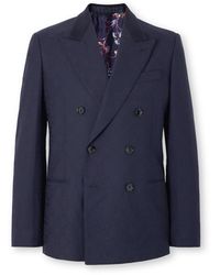 Etro - Double-Breasted Felt-Trimmed Wool-Jacquard Suit Jacket - Lyst