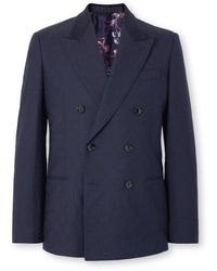 Etro - Double-breasted Felt-trimmed Wool-jacquard Suit Jacket - Lyst