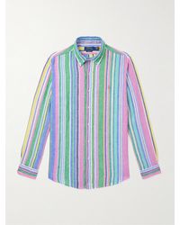 Polo Ralph Lauren - Gestreiftes Hemd aus Leinen mit Button-Down-Kragen und Logostickerei - Lyst