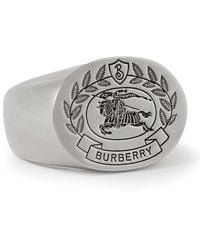 Burberry - Logo-engraved Palladium-plated Signet Ring - Lyst