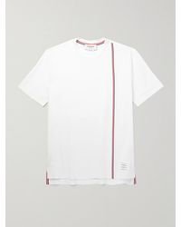 Thom Browne - T-Shirt aus Baumwoll-Jersey mit Streifen und Logoapplikation - Lyst