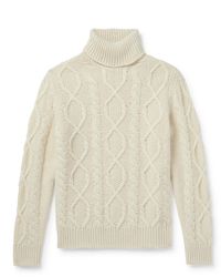 Anderson & Sheppard - Aran Cable-knit Wool And Cashmere-blend Rollneck Sweater - Lyst