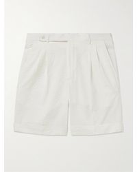 Brioni - Straight-leg Pleated Cotton-seersucker Shorts - Lyst