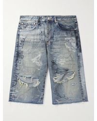 Balenciaga - Straight-leg Distressed Printed Denim Shorts - Lyst
