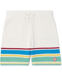 Casablanca - Straight-leg Logo-appliquéd Striped Crocheted Cotton Drawstring Shorts - Lyst